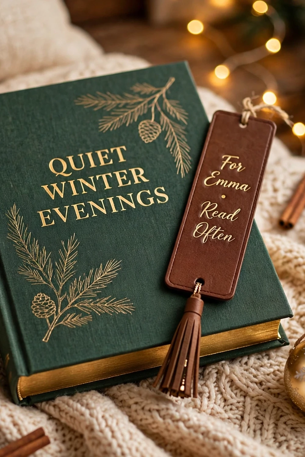Book lover gift set with a hardcover book and personalized bookmark, a thoughtful teacher christmas gift