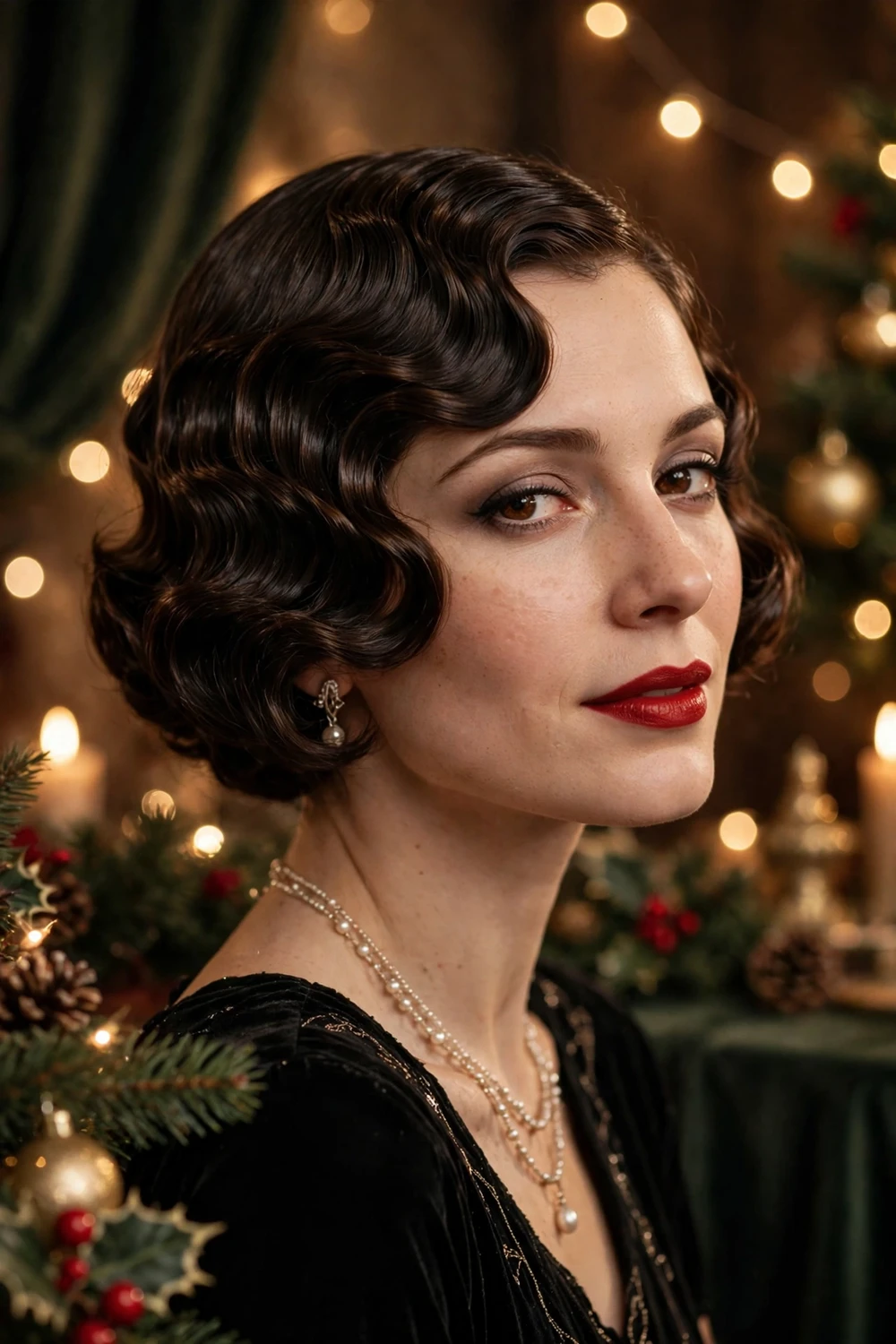 Vintage finger waves Christmas party hairstyle