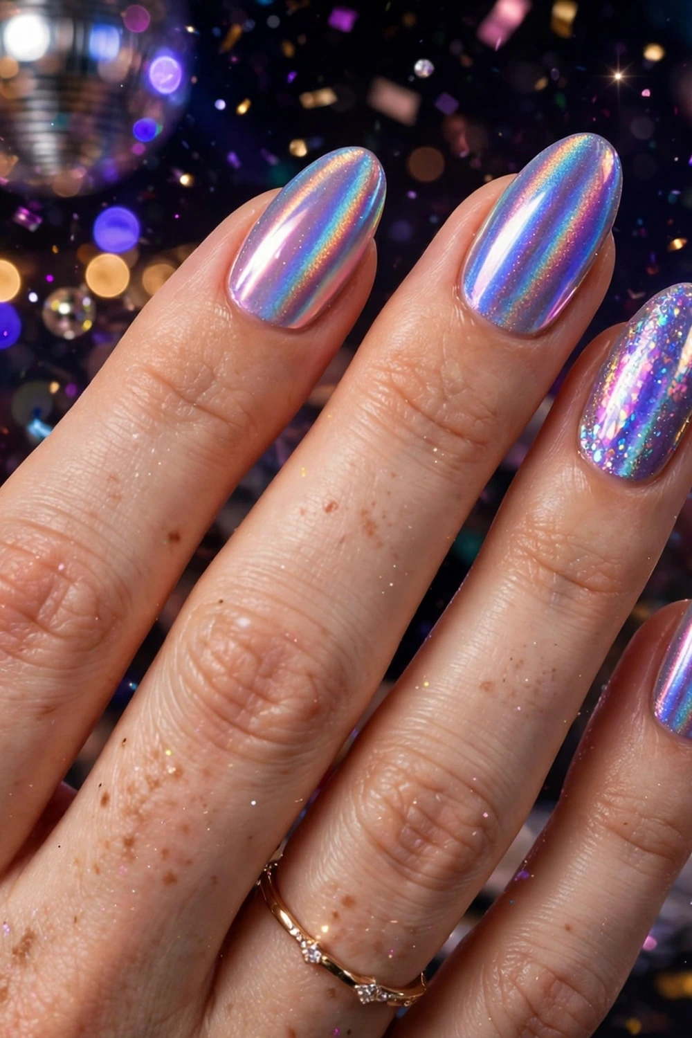 Holographic rainbow disco new year nail ideas