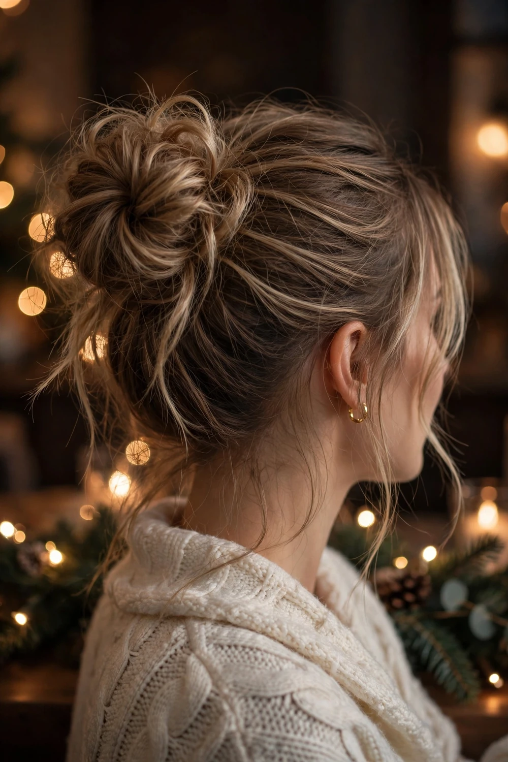 Textured messy bun Christmas party hairstyle