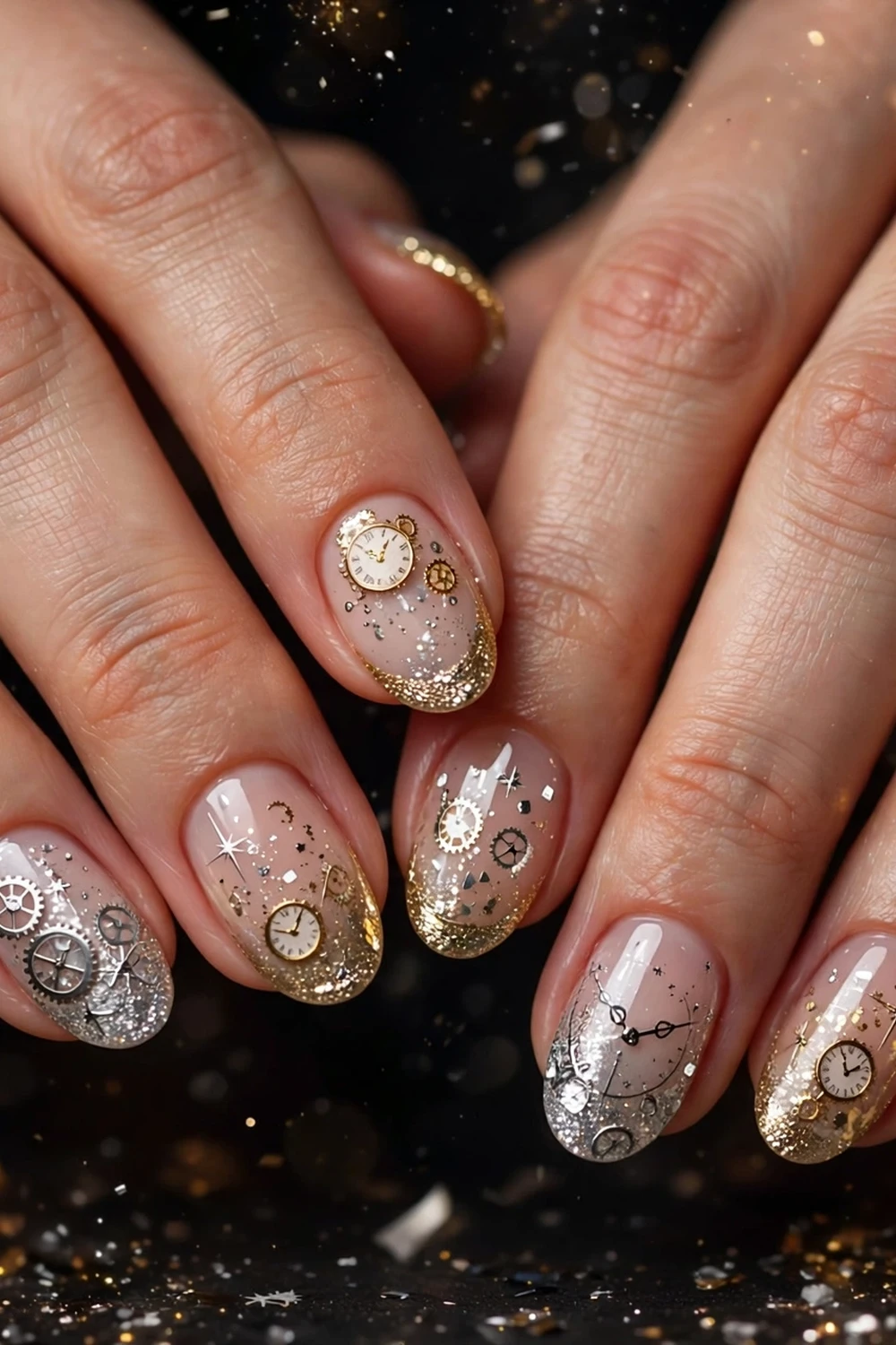 christmas french tip nails new years eve countdown french tips
