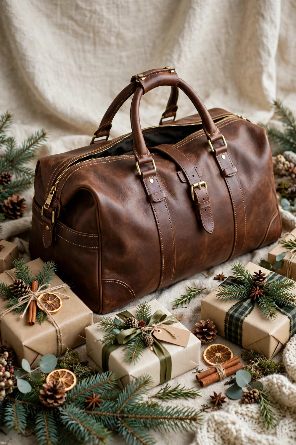 Premium leather weekender bag Christmas gift for dad