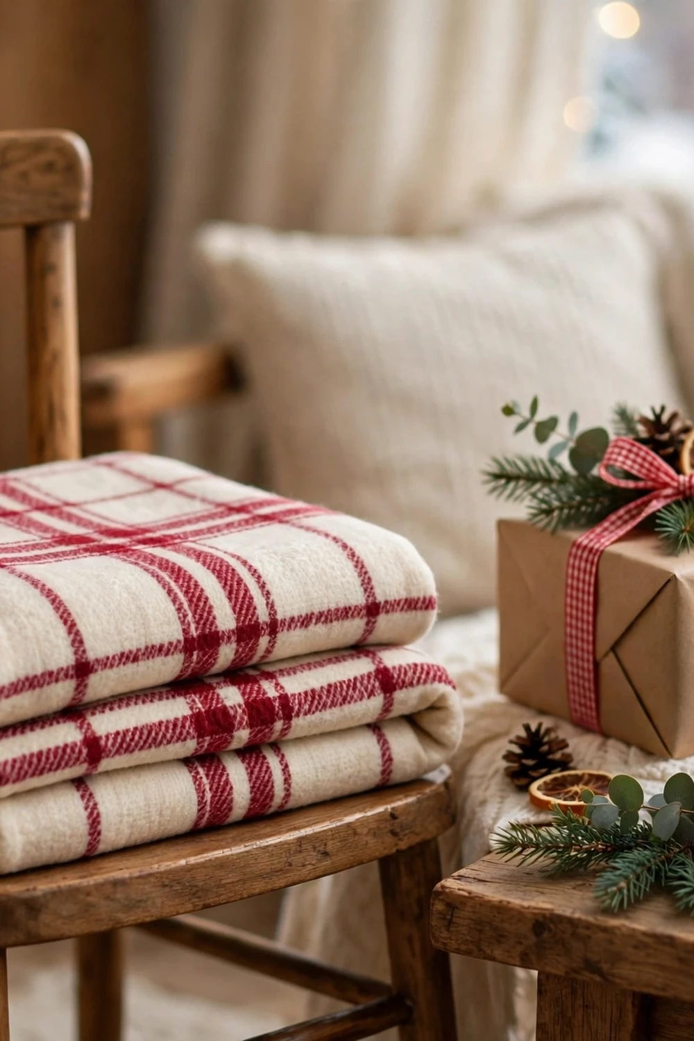Cozy plaid throw blanket with cocoa, a warm under $25 teacher christmas gift