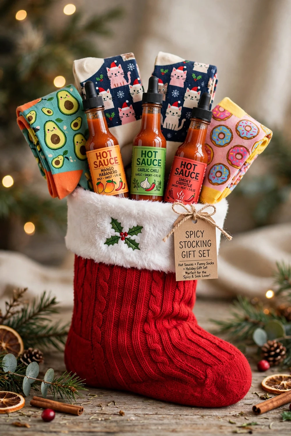 Funny socks and hot sauce stocking set Christmas gift for dad