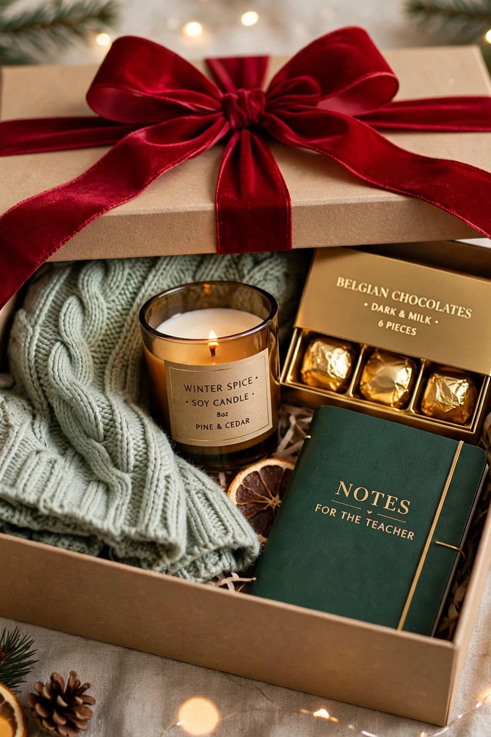 Ultimate teacher gift box with scarf, candle, chocolates and notebook, a complete teacher christmas gift