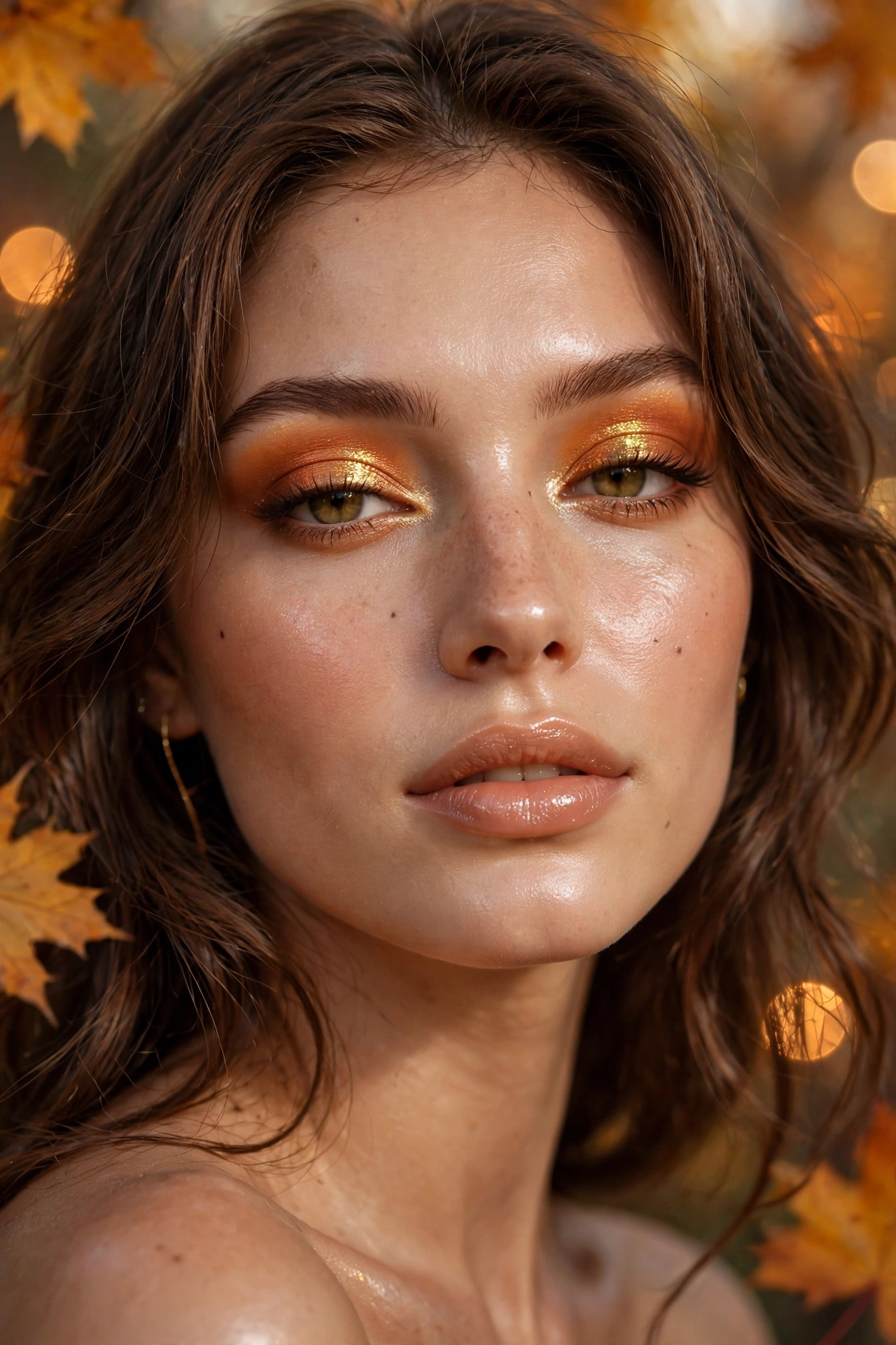 pumpkin spice glam halloween makeup ideas with gold eyeshadow