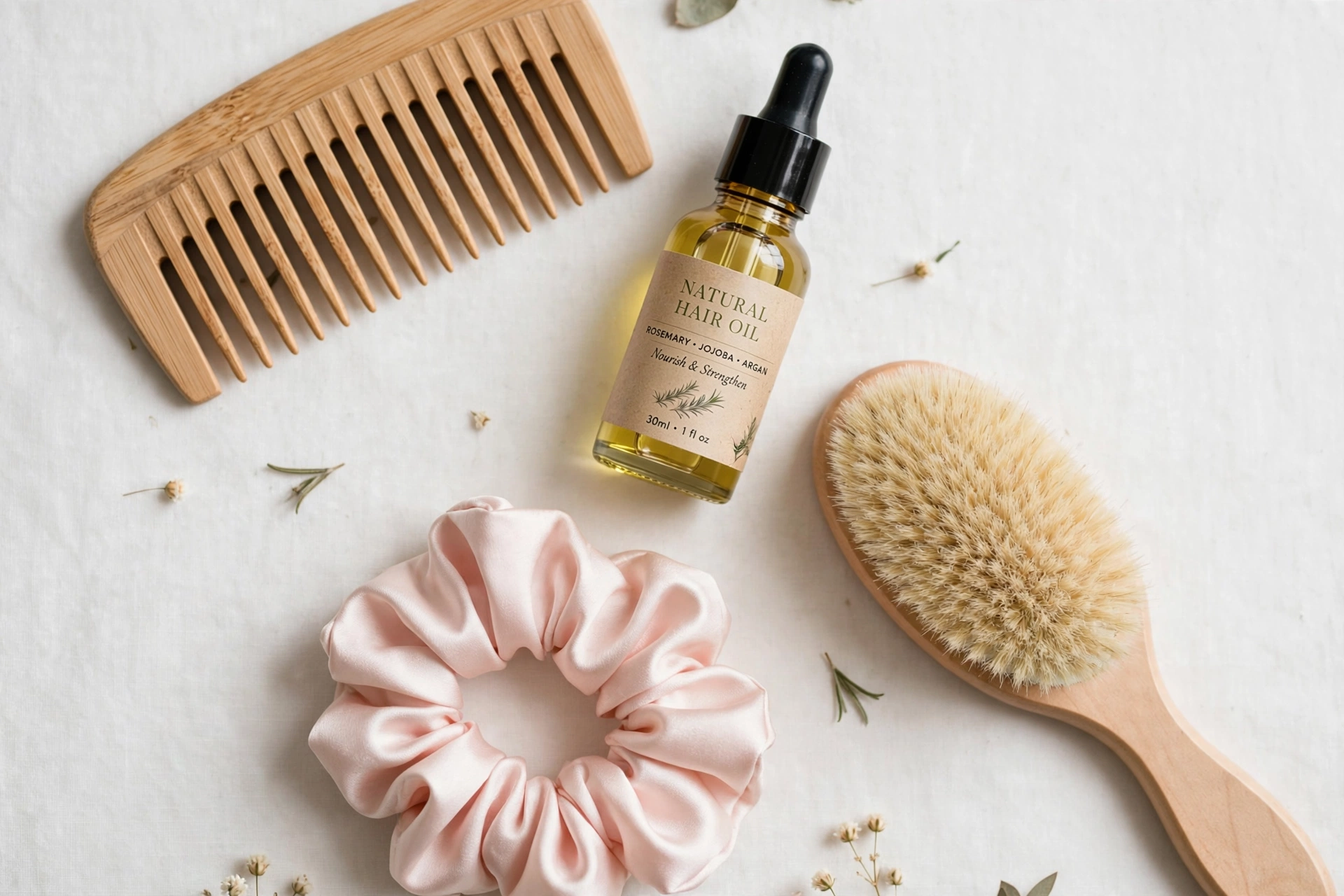 regrowing thinning hair — hair care flat lay