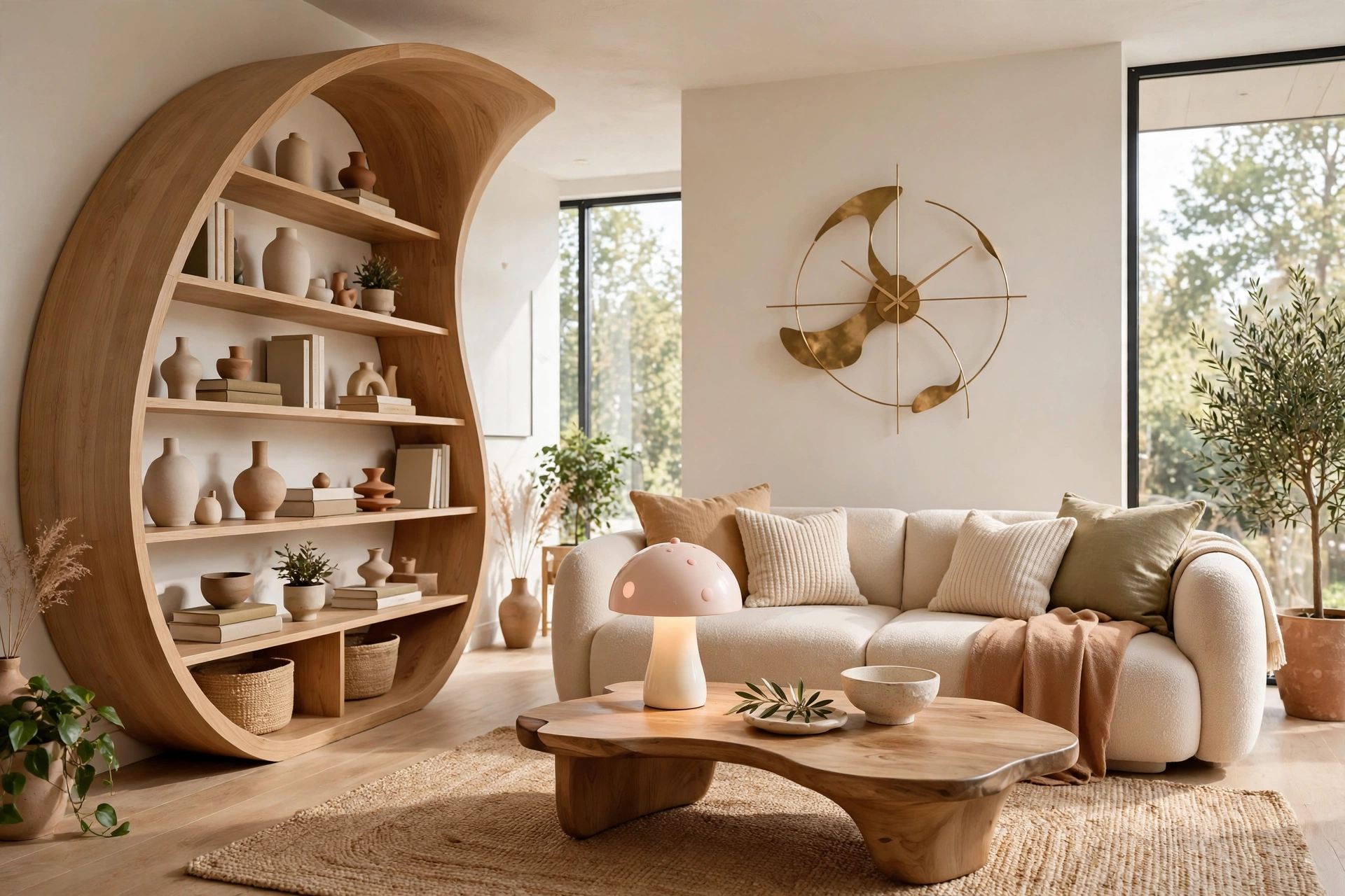 Unique design items in a bright modern living room