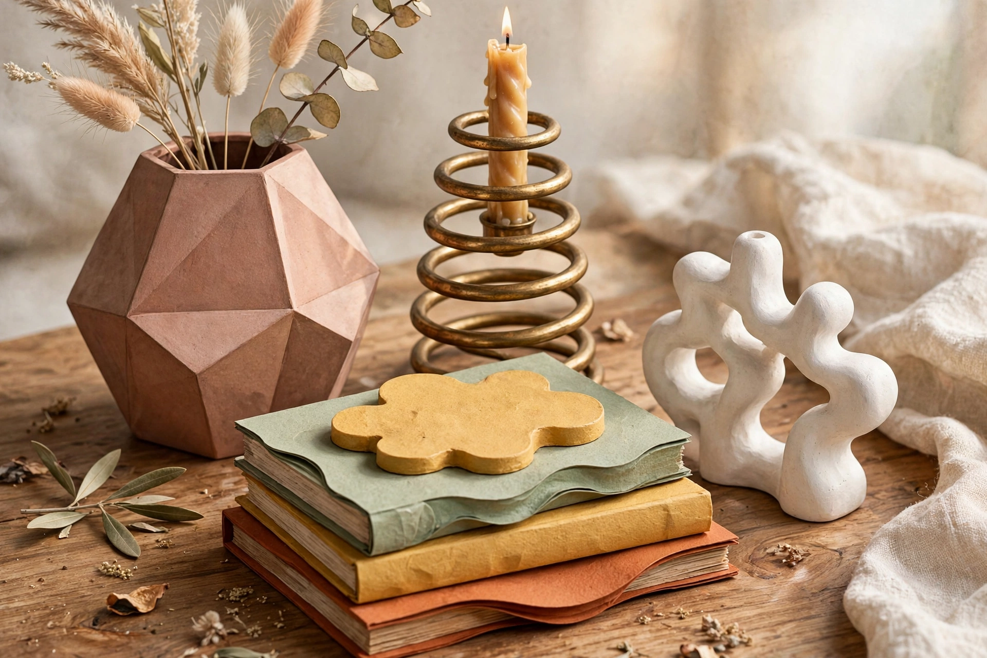 Creative unique design items on a wooden table