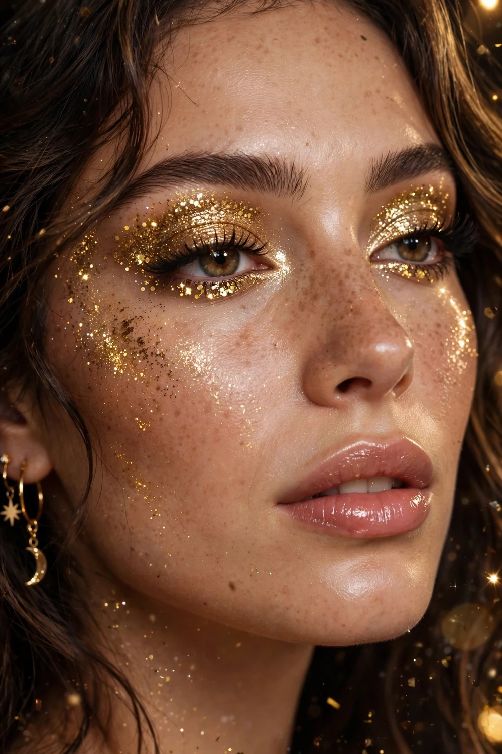 Gold glitter shimmer eyeshadow for New Year party makeup looks