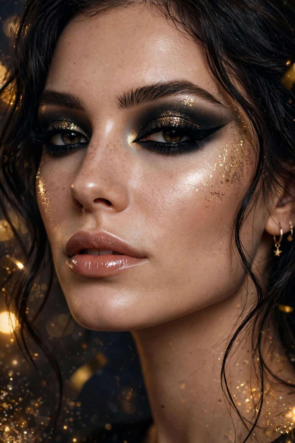 Classic black smokey eyes New Year party makeup look