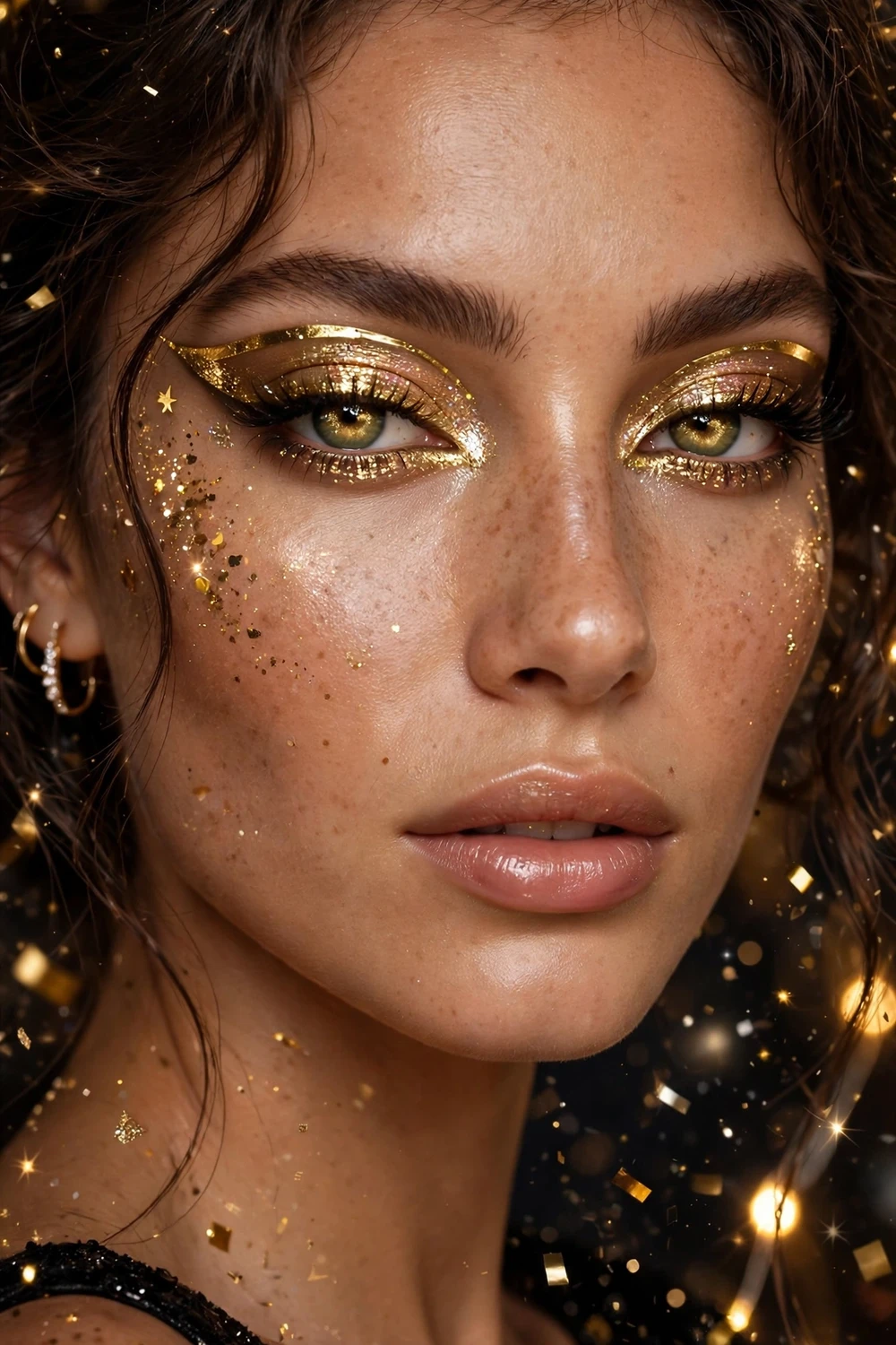 Metallic gold eyeliner New Year party makeup look