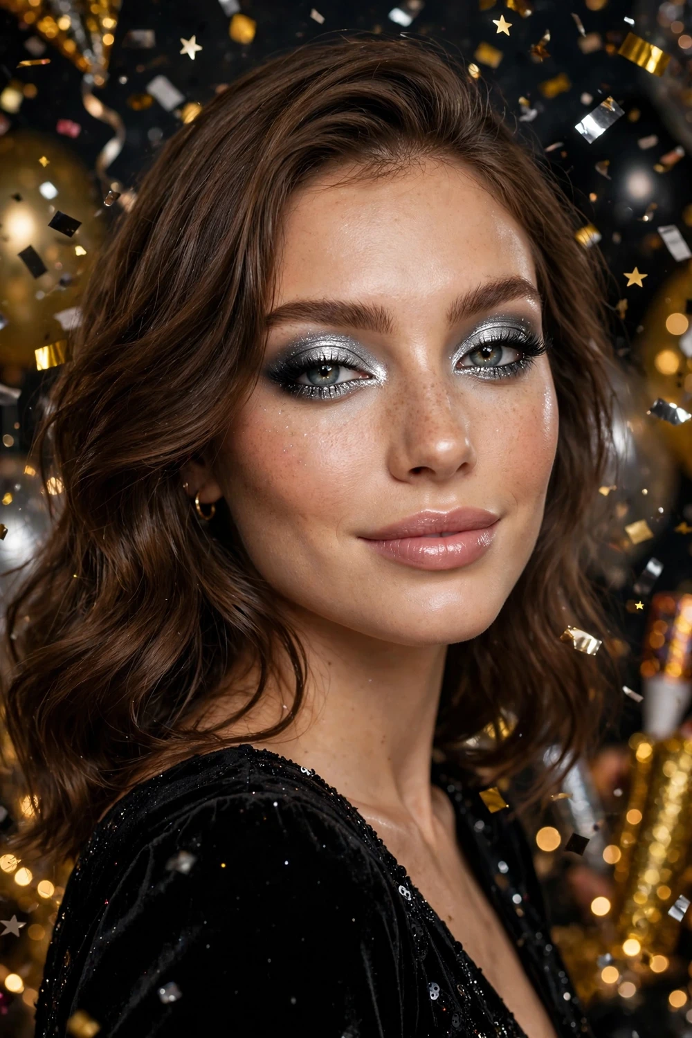 Silver shimmer party-proof New Year party makeup look