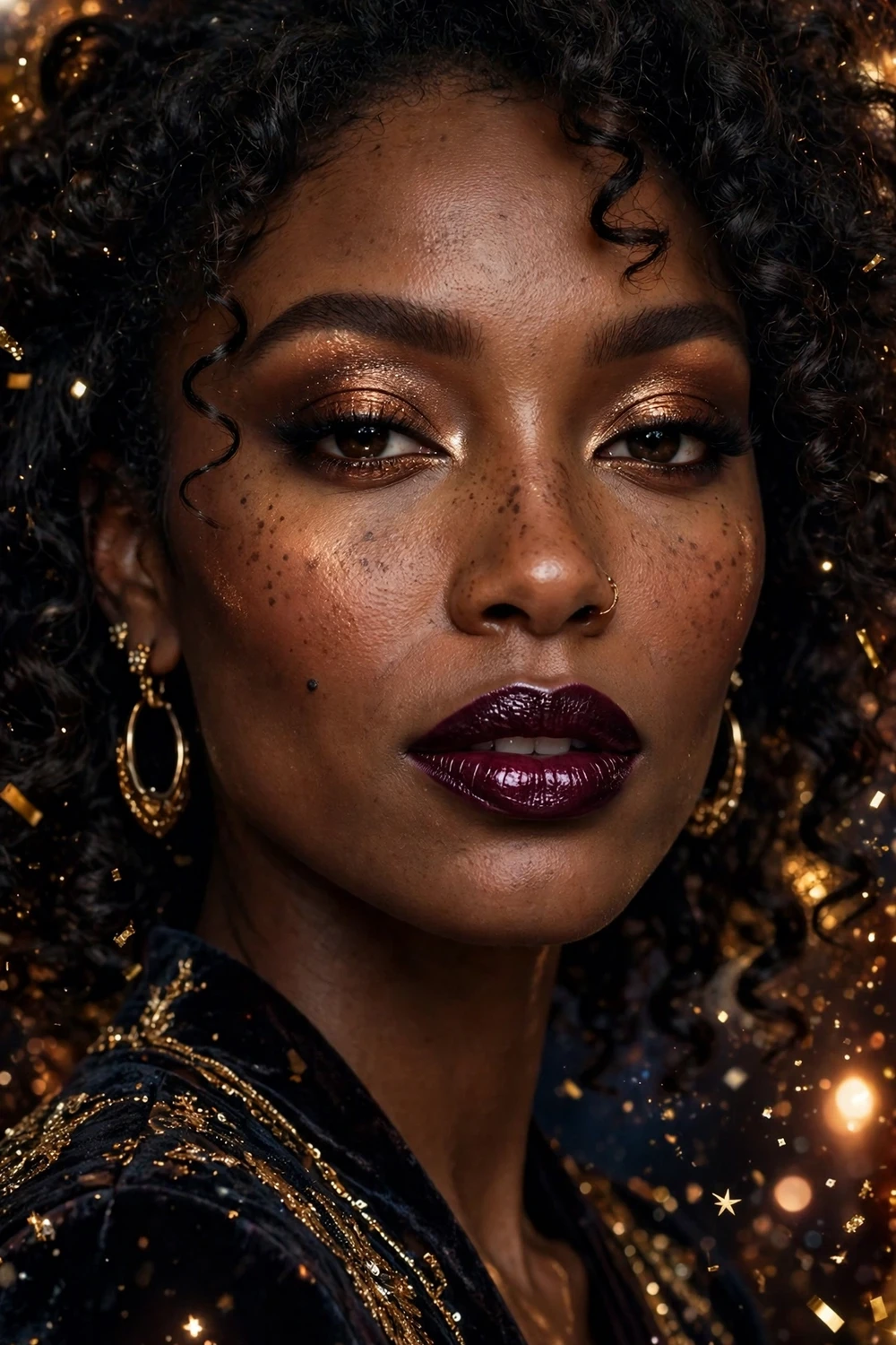 Deep berry lips New Year party makeup for different skin tones