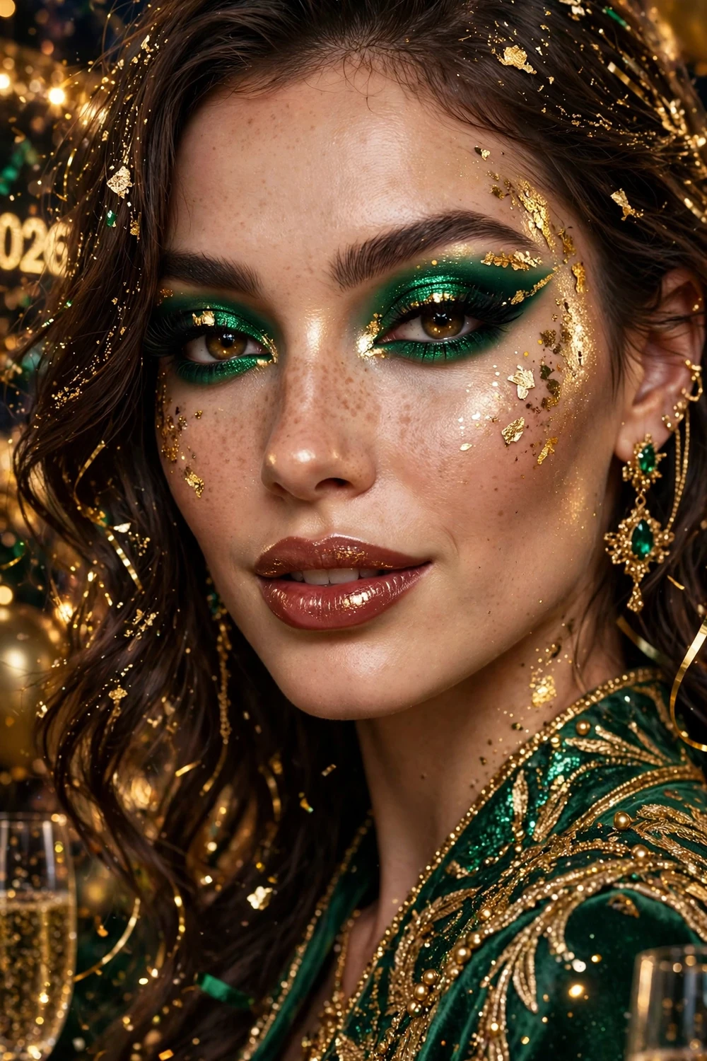 Emerald green eyeshadow New Year party makeup look