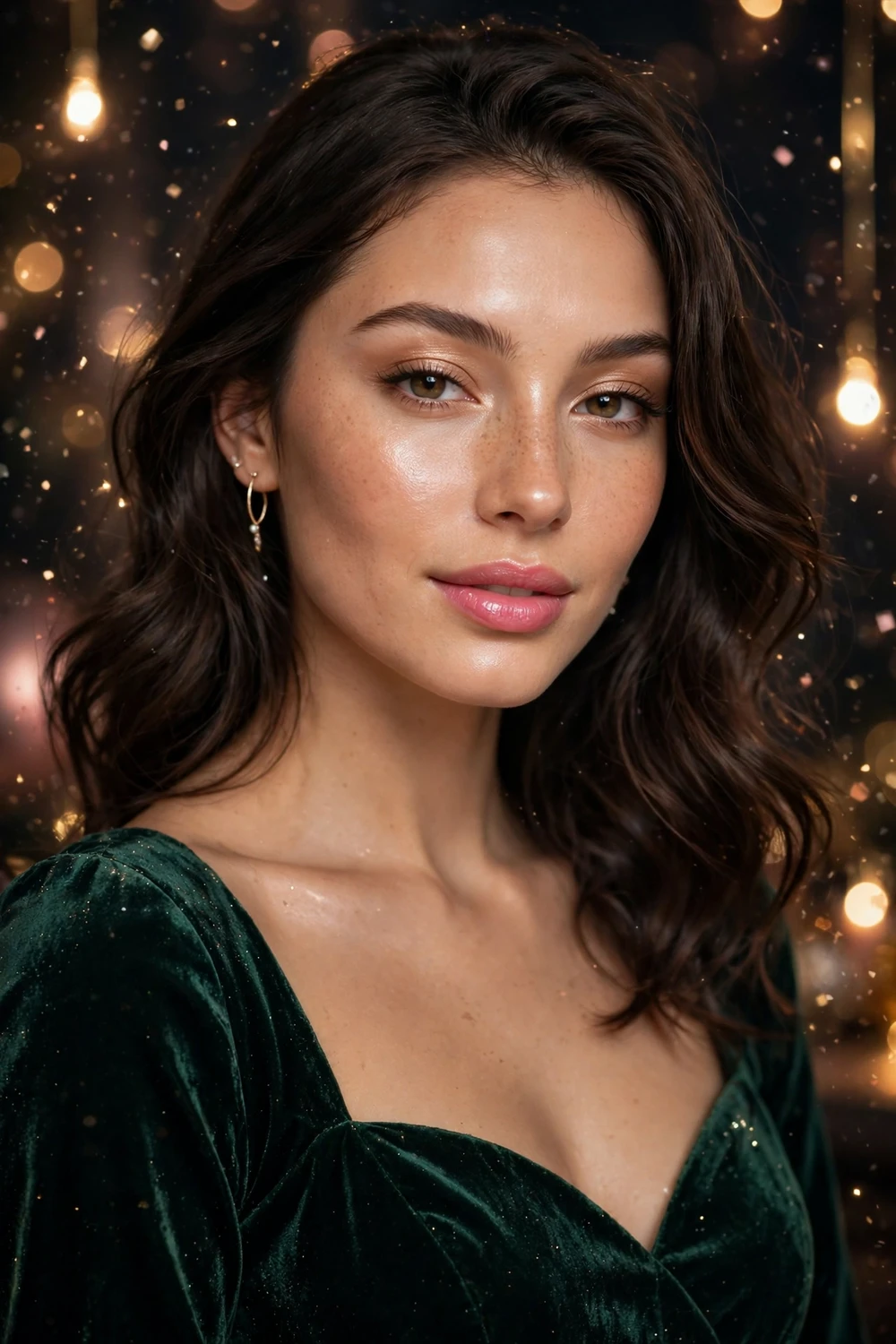 Soft glam New Year party makeup for a velvet dress