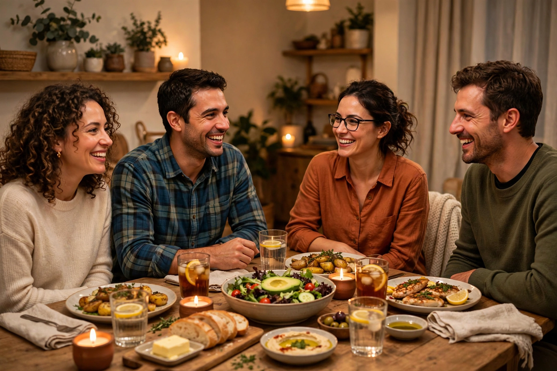 Party guests laughing while answering questions to get to know someone at a gathering