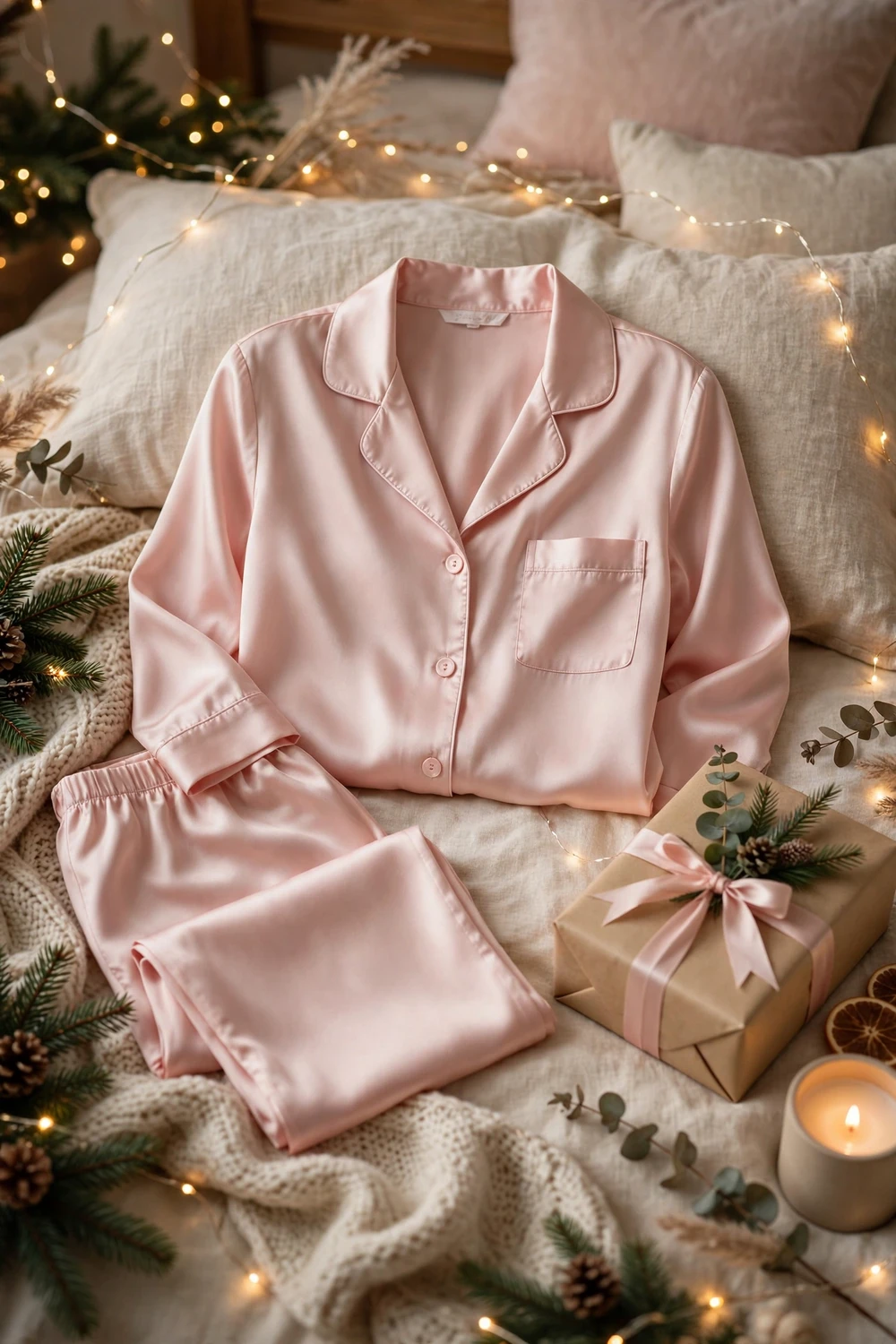 Luxurious silk pajama set Christmas gift for sister in blush pink