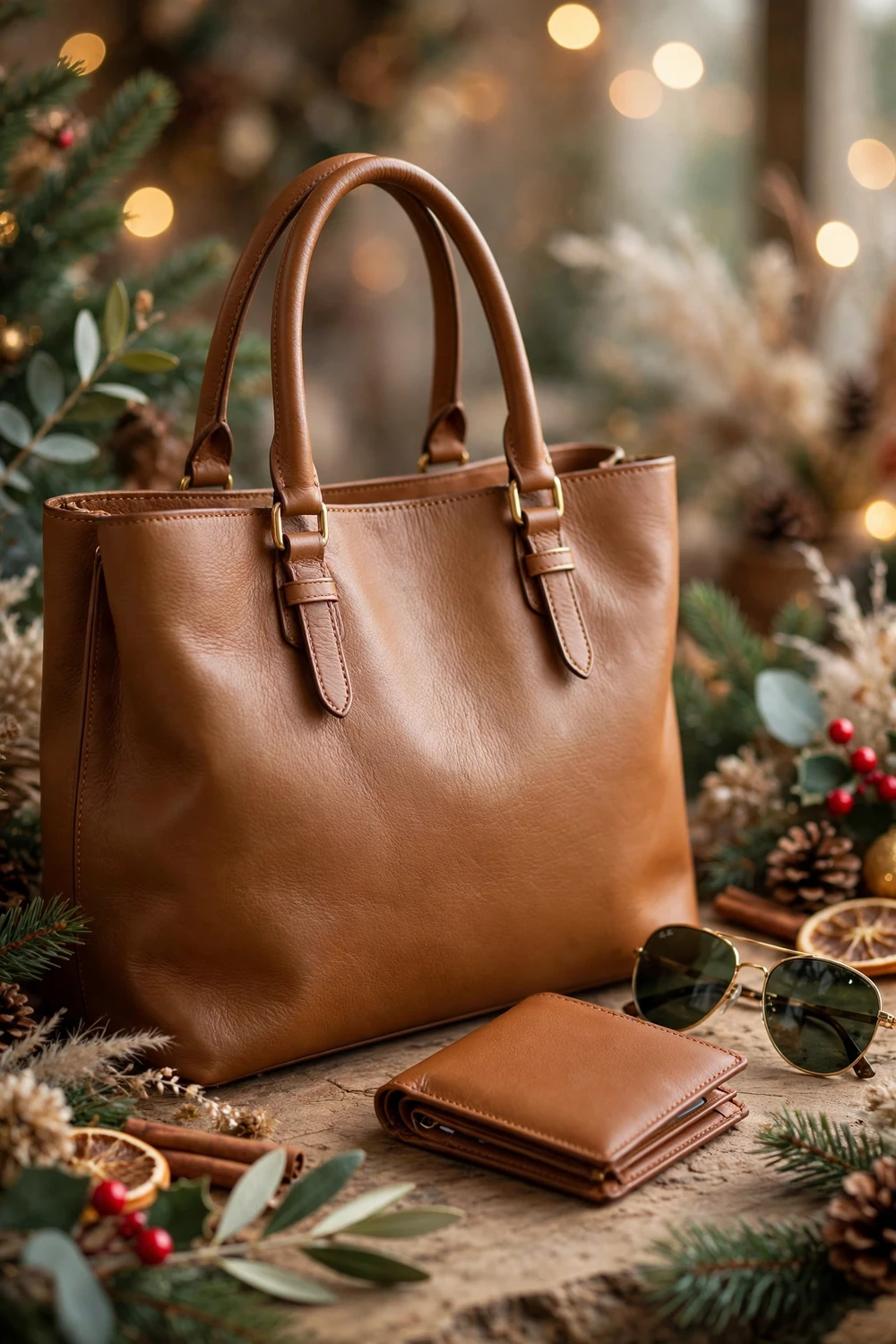 Stylish leather tote bag Christmas gift for sister in tan