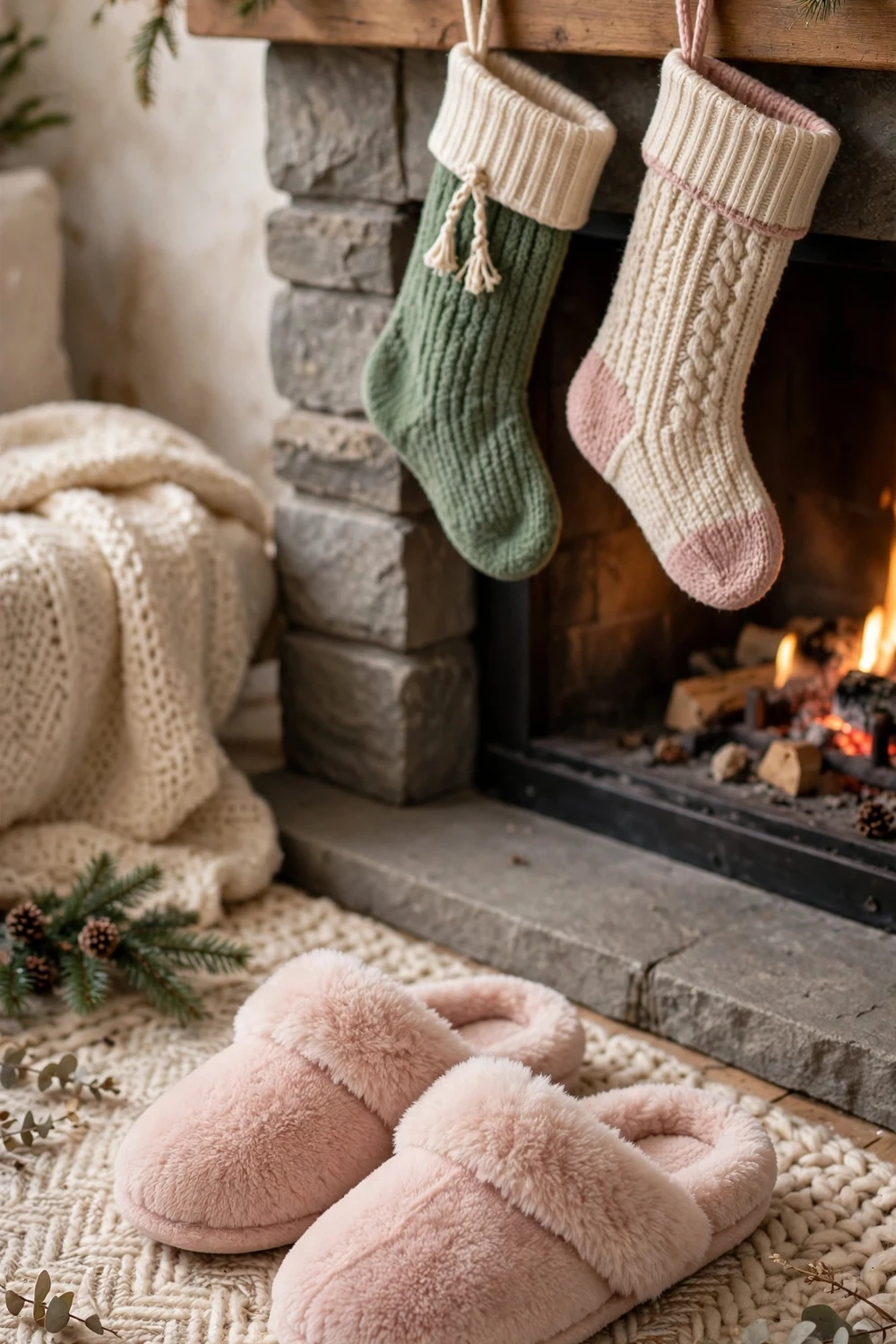 Cozy slippers Christmas gift for sister in blush pink