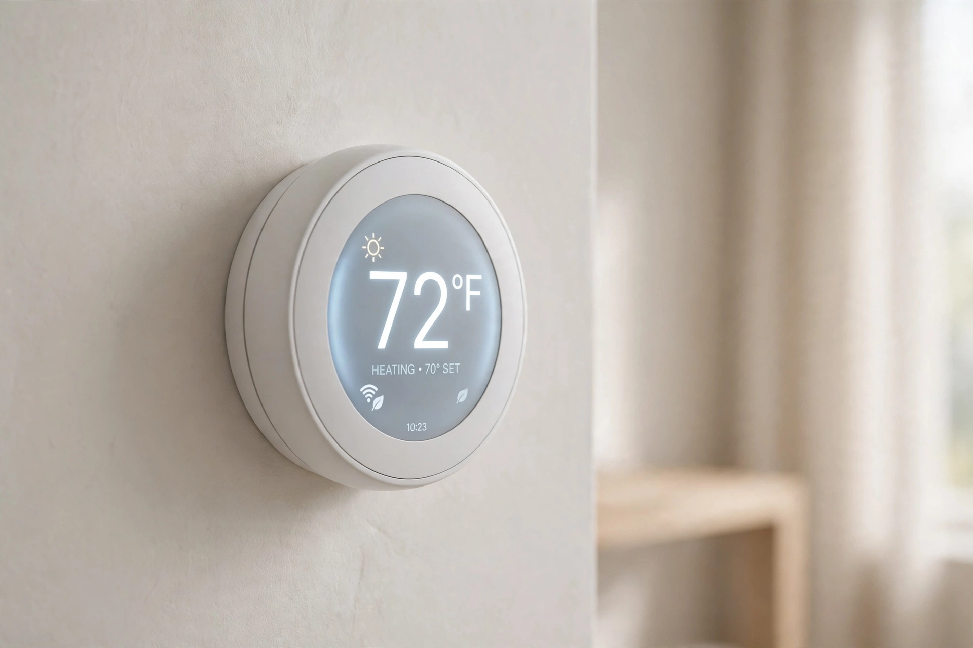 Smart thermostat close-up on wall cutting energy bills, one of the best smart home gadgets 2026