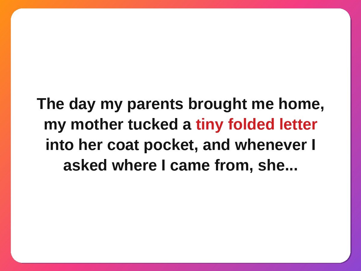 Adoption story card: the letter kept in a coat pocket