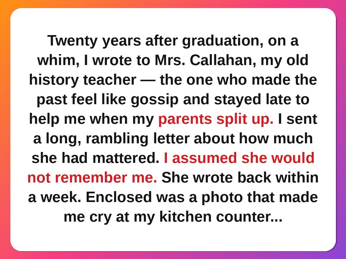 teacher kindness stories - retired teacher showing a drawer full of thank-you letters story card