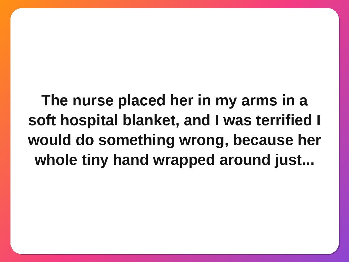 Adoption story card: a baby in a hospital blanket