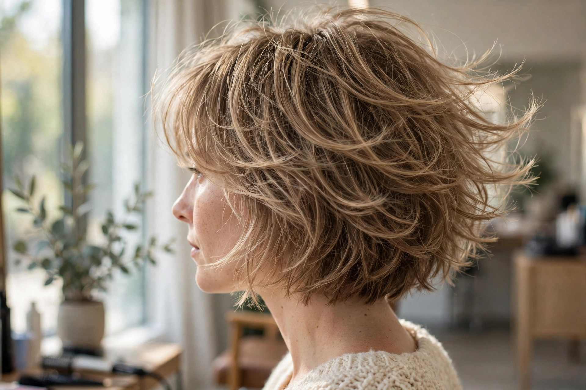 Airy layered bob hairstyle for thin hair with soft volume and movement
