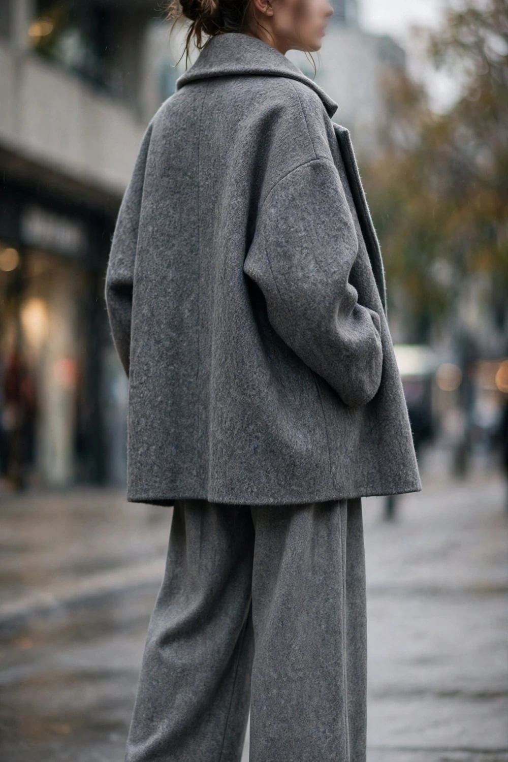 Oversized wool coat and wide-leg trousers winter outfit